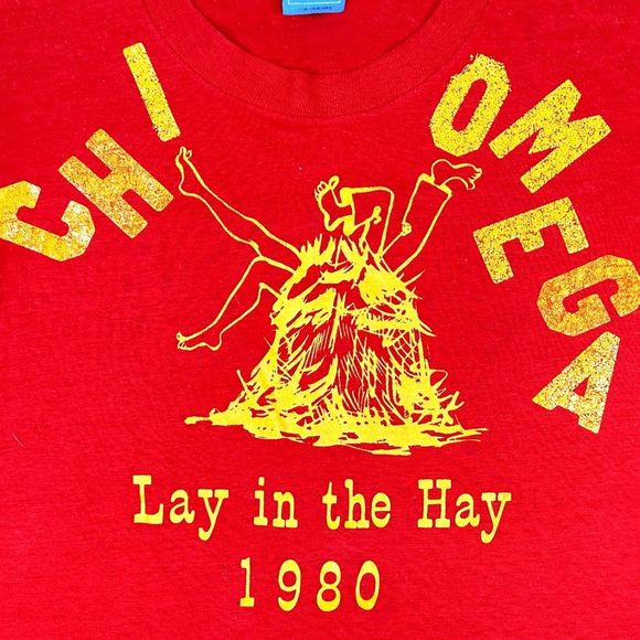 Vintage Screen Stars Chi Omega Sorority Lay In The Hay 1980 Crew Neck Tee - Picture 2 of 4